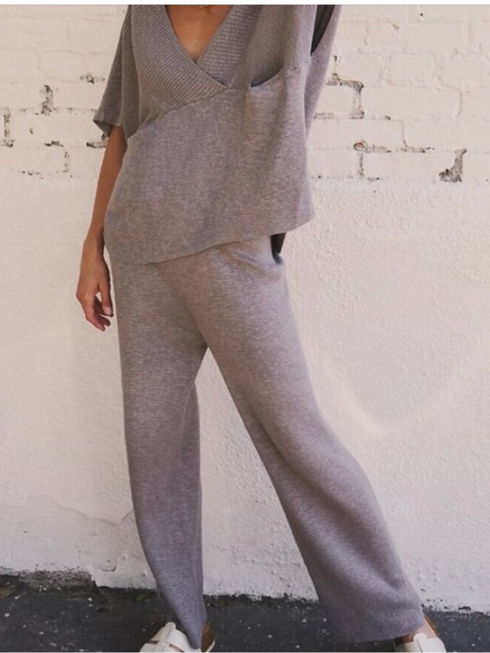 Cozy Knit Wide-Leg Pants in Taupe